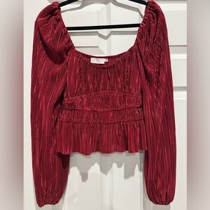 Astr Red Pleated Women's Top
